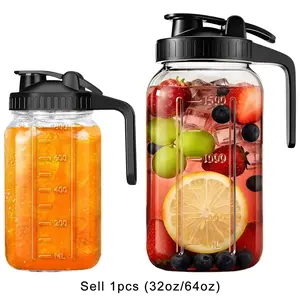 Mason Jar Pitcher – Airtight & Leakproof Glass Pitcher with Lid, Perfect for Iced Tae, Cold Brew, Breastmilk, Mason Jar with Pour Spout Lid Flip-Cap & Handle, Reusable Juice Containers