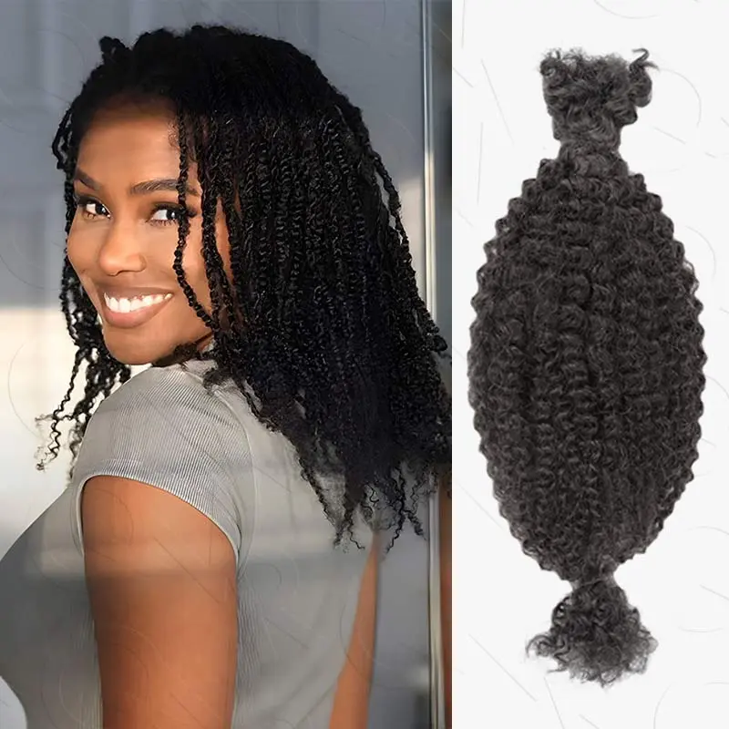 QVR Upgraded Thick Natural Human Hair Extensions, Kinky Bulk 3c/4a Natural Black Hair Pieces, Thick Hair Extensions