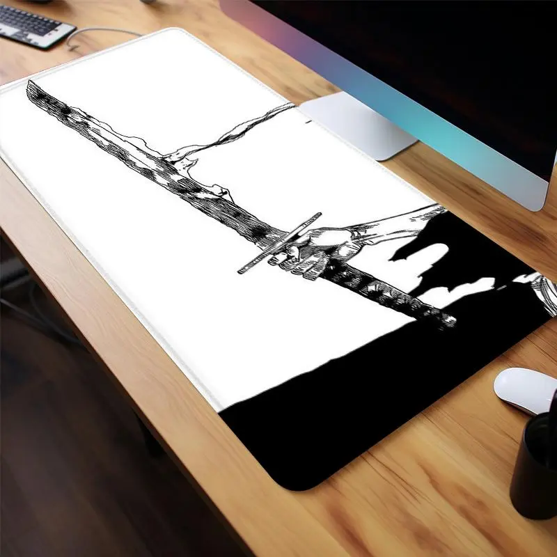 Sketch Sword Pattern Mouse Pad(Pad Only), Rectangle Gaming Mouse Pad, Non-Slip Rubber Base Stitched Edge Desk Pad for Desk Laptop Desktop, Desktop Accessory, Desk Accessories