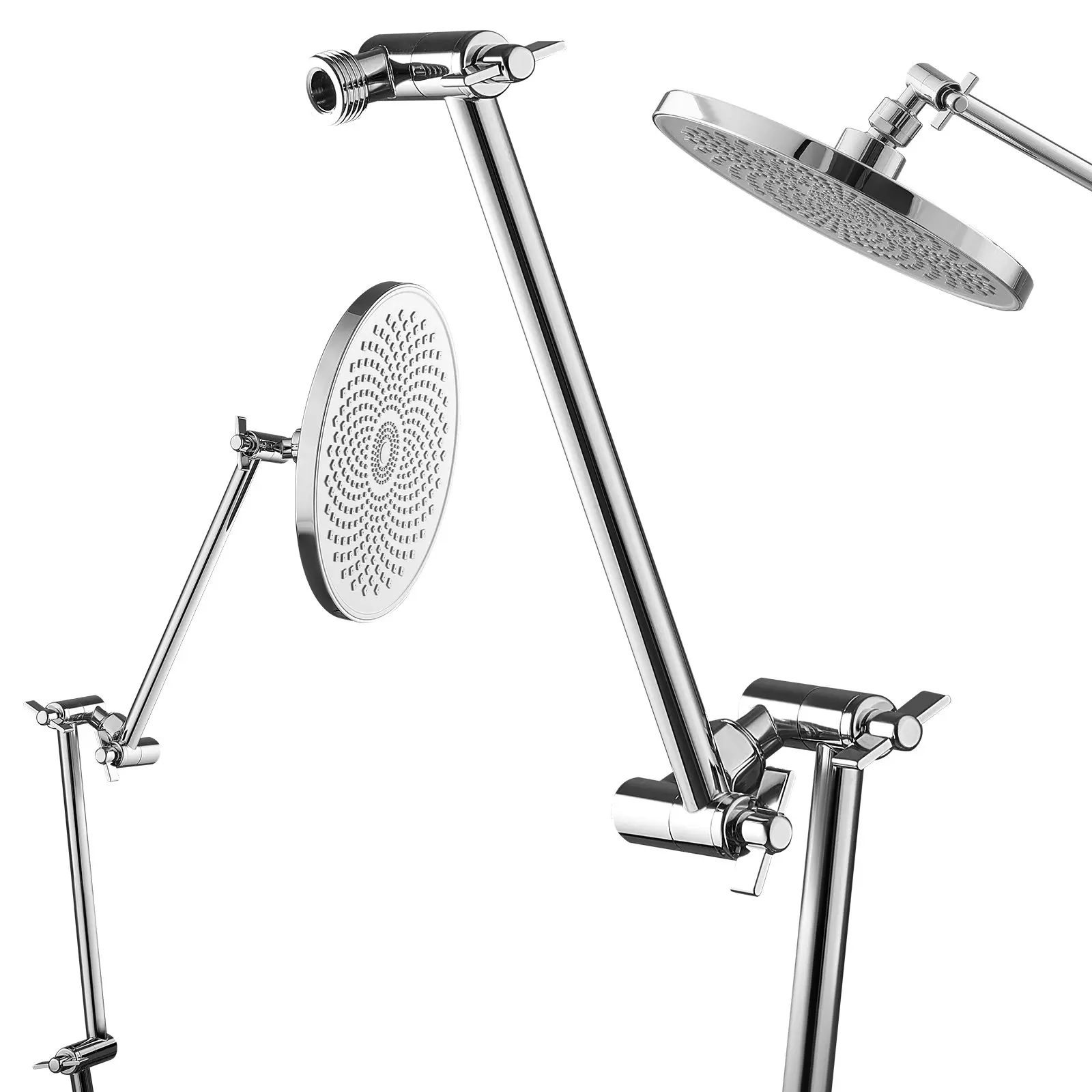 VEVOR 16-in Brass Shower Head Extension Arm, Long Flexible Adjustable Angle Height Extender, Chrome Finish, G1/2 Universal Thread Connector, Compatible with Rain & Handheld Shower Heads