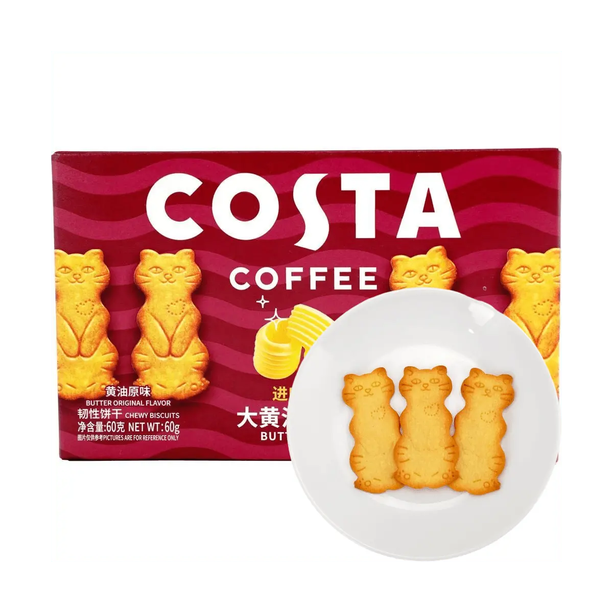 COSTA Butter Cat Cookies Original Flavor 60g - Cute Kitty Shaped Snacks, Viral Internet Sensation COSTA Butter Cat Cookies Original Flavor 60g - Cute Kitty Shaped Snacks, Viral Internet Sensation
