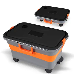 Collapsible Bucket 5.8 Gallon for Car Washing with Wheels Handle Drain Plug and Water Outlet Foldable Multi Use for Mop Cleaning Camping RV Pet Bathing and Laundry