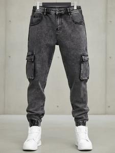 men's solid flap pocket cargo jeans, regular fit casual street fashion denim trousers for daily wear, men's bottoms for all seasons , pants for men, cotton, menswear, streetwear, baggy jeans, jogger cargo pants, fitted casual denim