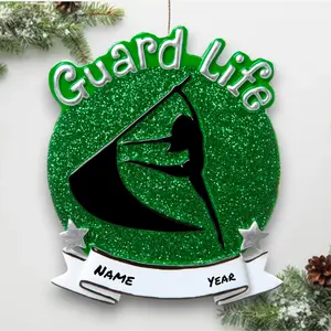 Personalized Color Guard Ornament – Custom “Guard Life” Glitter Green Flag Dancer Decoration – Name & Year – Noel Box