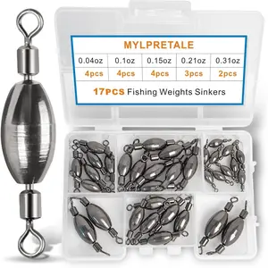 17PCS Inline Fishing Weights with Swivel, Multiple Sizes Bullet Style Sinker Kit with Tackle Box, Fishing Tools Fishing Accessories, Lead-Free Durable Metal Set for Bass Trout Saltwater Freshwater
