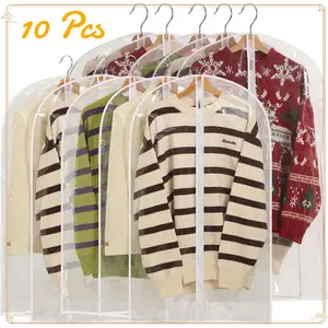 10 Packs All Clear Garment Bags for Hanging Clothes,Suit Bags for Closet Storage,Plastic Dustproof Suit Cover Bags,Clothes Protectors Bag with Zipper for Coats,Jackets,Shirts,Hand Tools Kits