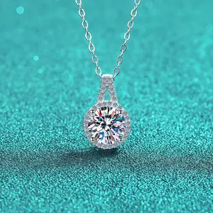 1ct Moissanite necklace pendant, silver plated with 18K, classic round jewelry set, simple and fashionable, perfect for engagement, wedding, or as a gift,J006D