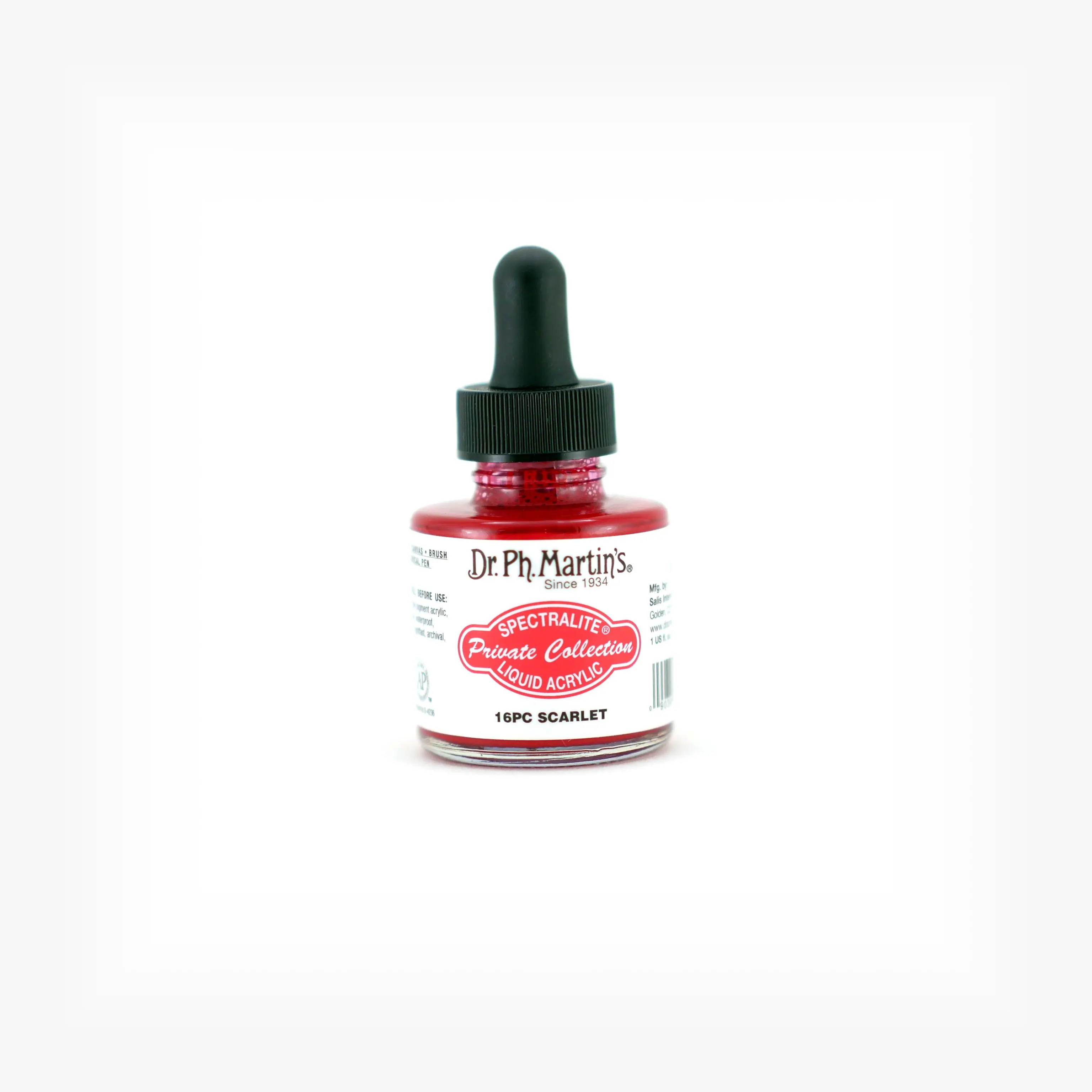 Dr. Ph. Martin's Spectralite Private Collection Liquid Acrylics (16PC) Arcylic Paint Bottle, 1.0 US fl oz, Scarlet, 1 Bottle
