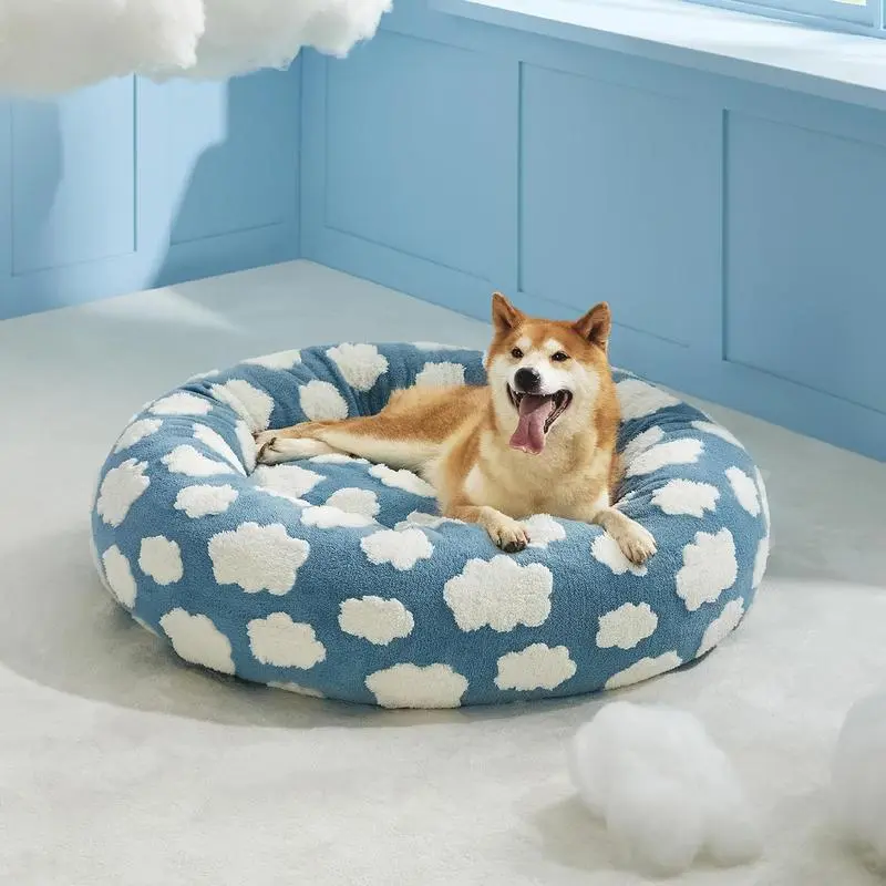 Contemporary Argyle Donut Pet Bed with Zipper Clean Access - Cotton & Memory Foam Soft Fluffy Round Bed for Dogs, Calming Environment Design, Machine Washable Easy-Care Mat, All Sizes Available, Washabie