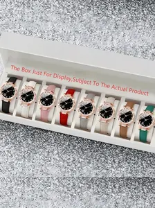 8pcs Set Women's Elegant Fashion Round Dial Quartz Watch Set, Round Alloy Case Quartz Wrist Watch, Fashionable Wristwatch, Faux Leather Band, Simple Numeric Dial with Non-Rechargeable Button Battery - Multi-Color Assortment (Boxes Not Included)