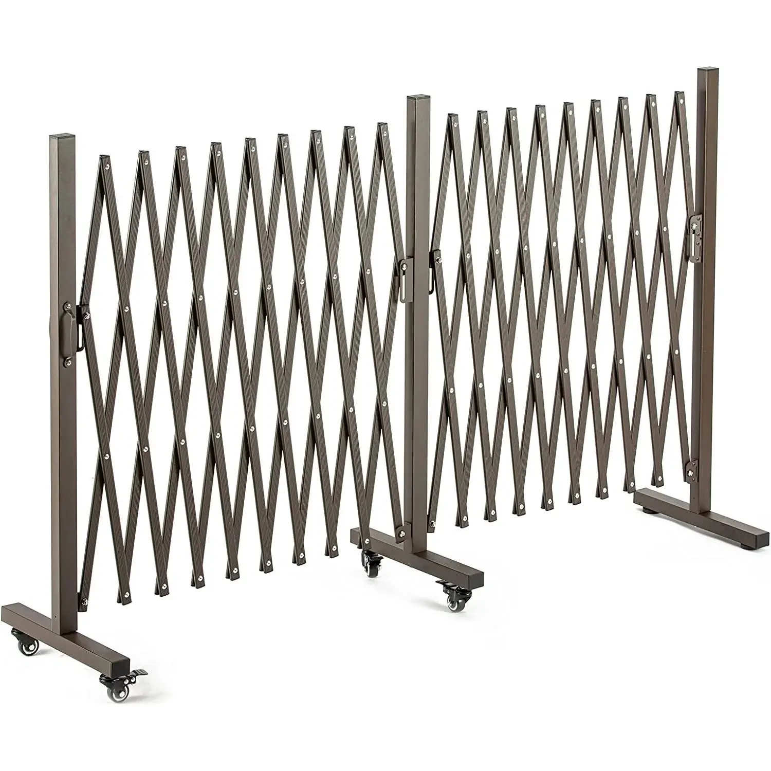 Aluminum Expandable Garden Fence - Outdoor Child Protection Safety Barrier with Corrosion Protection, Portable Caster-Equipped Gate, Adjustable Retractable Design (Brown, 201x15x41in, 14.8 lbs, Easy to Move), No, 201" L * 15.2" W * 40.6" H