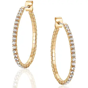 Simulated Diamond Teardrop Hoop Earrings for Women - Gold or Silver Rhinestone Hoops, Hypoallergenic and Safe for Sensitive Ears