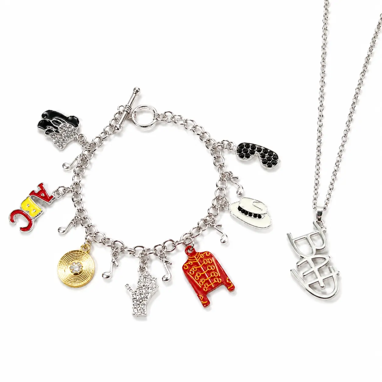 BAD MJ Necklace & Charm Bracelet Set – Perfect Gift for Michael Jackson Fans