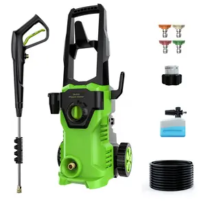 P8 Electric Pressure Washer with Foam Cannon - 1800W High Power, 5 Spray Modes, Portable on Wheels for Home & Outdoor Use