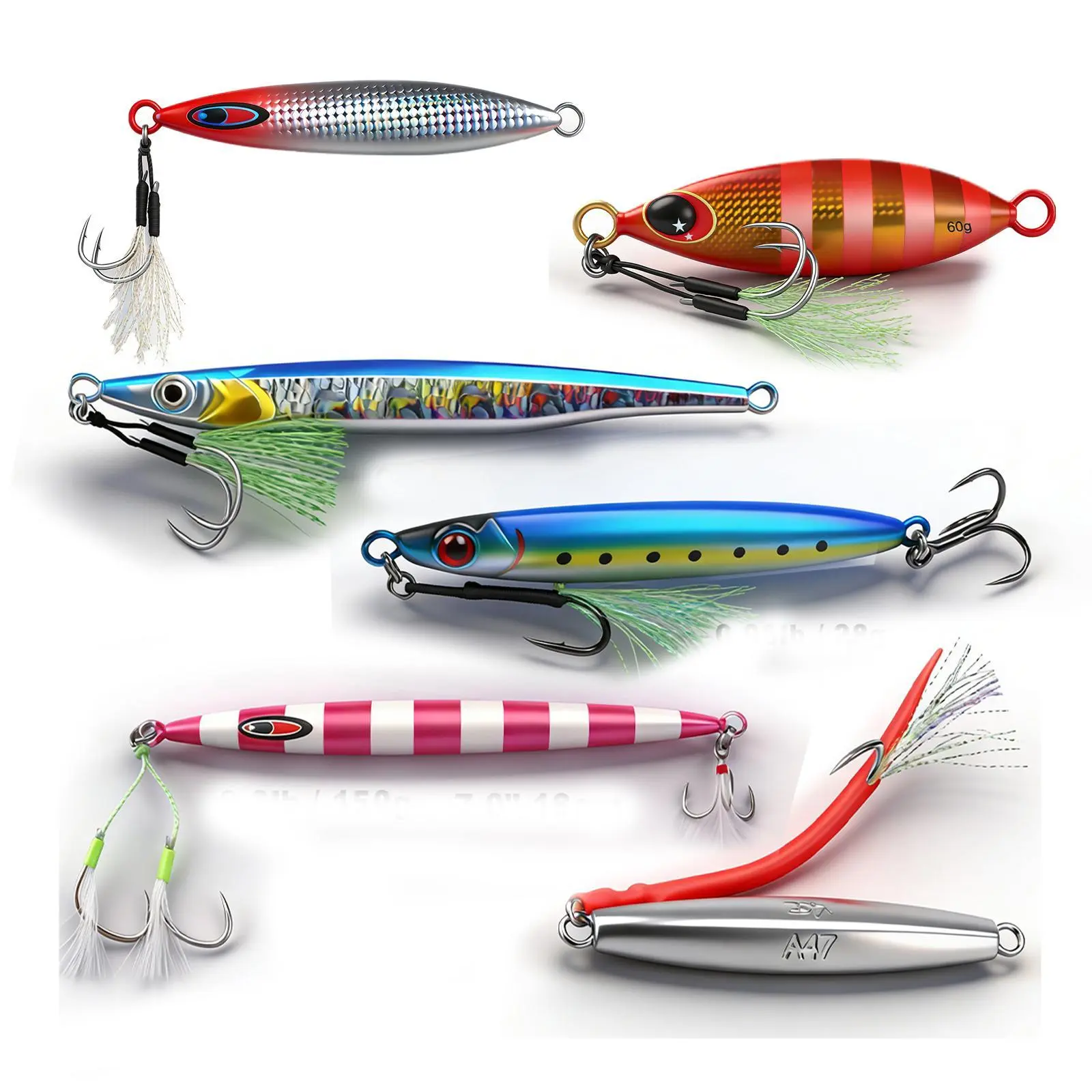 6Pcs Mag Darter Floating Diver Lure, Saltwater Fishing Lures with Dual Treble Hooks & Feather Tail, Realistic Hard Bait for Predatory Fish
