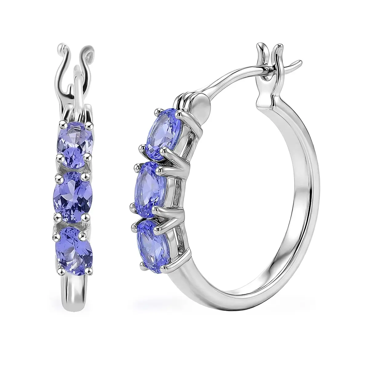 EverTrue Tanzanite Hoop Earrings in Platinum Bond 1.15 ctw