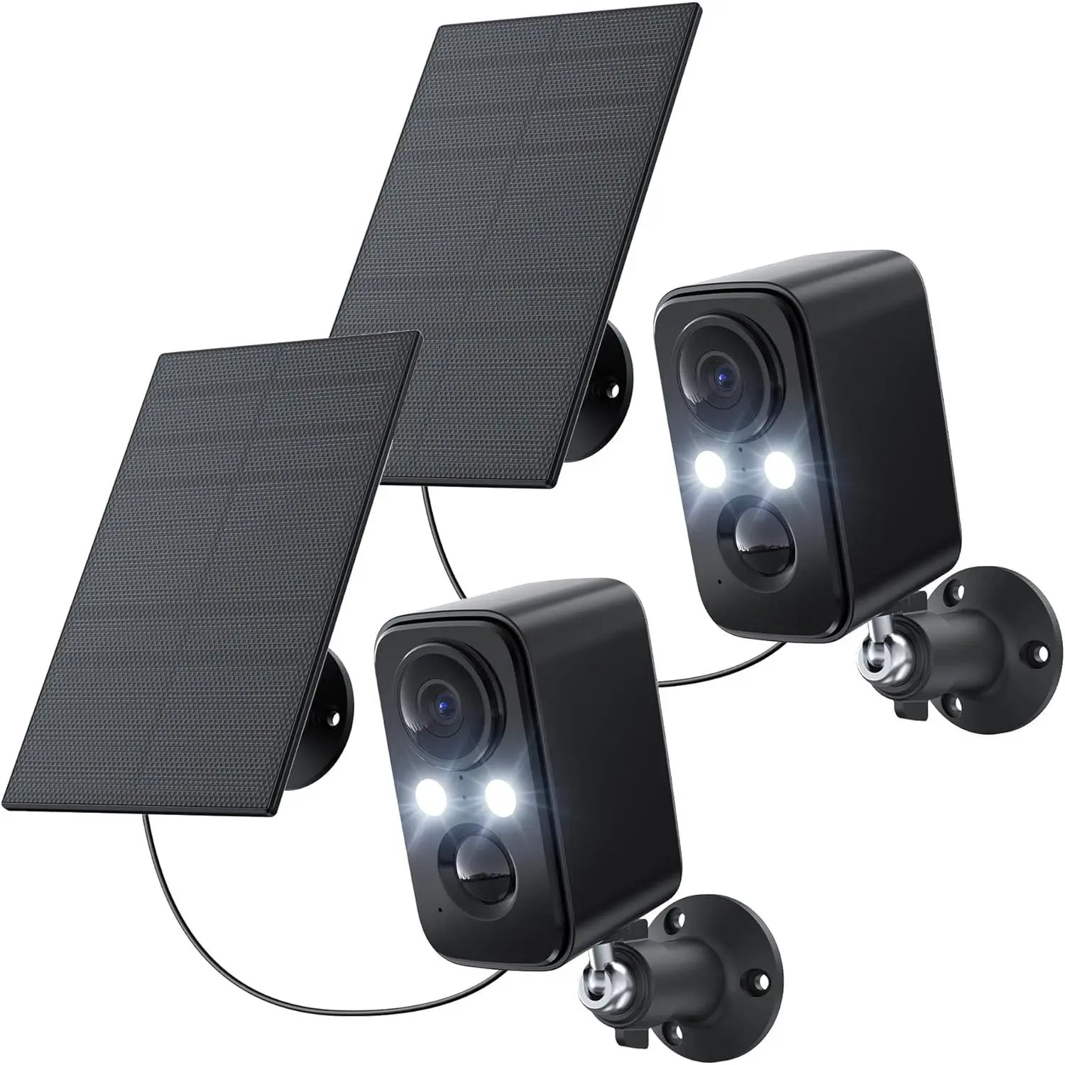 Wireless Indoor/Outdoor Home Security WiFi Camera – Solar & Battery Powered, Motion Sensor Floodlight Alarm, 2-Way Talk, 2K Color Night Vision, IP66 Waterproof Black Recording