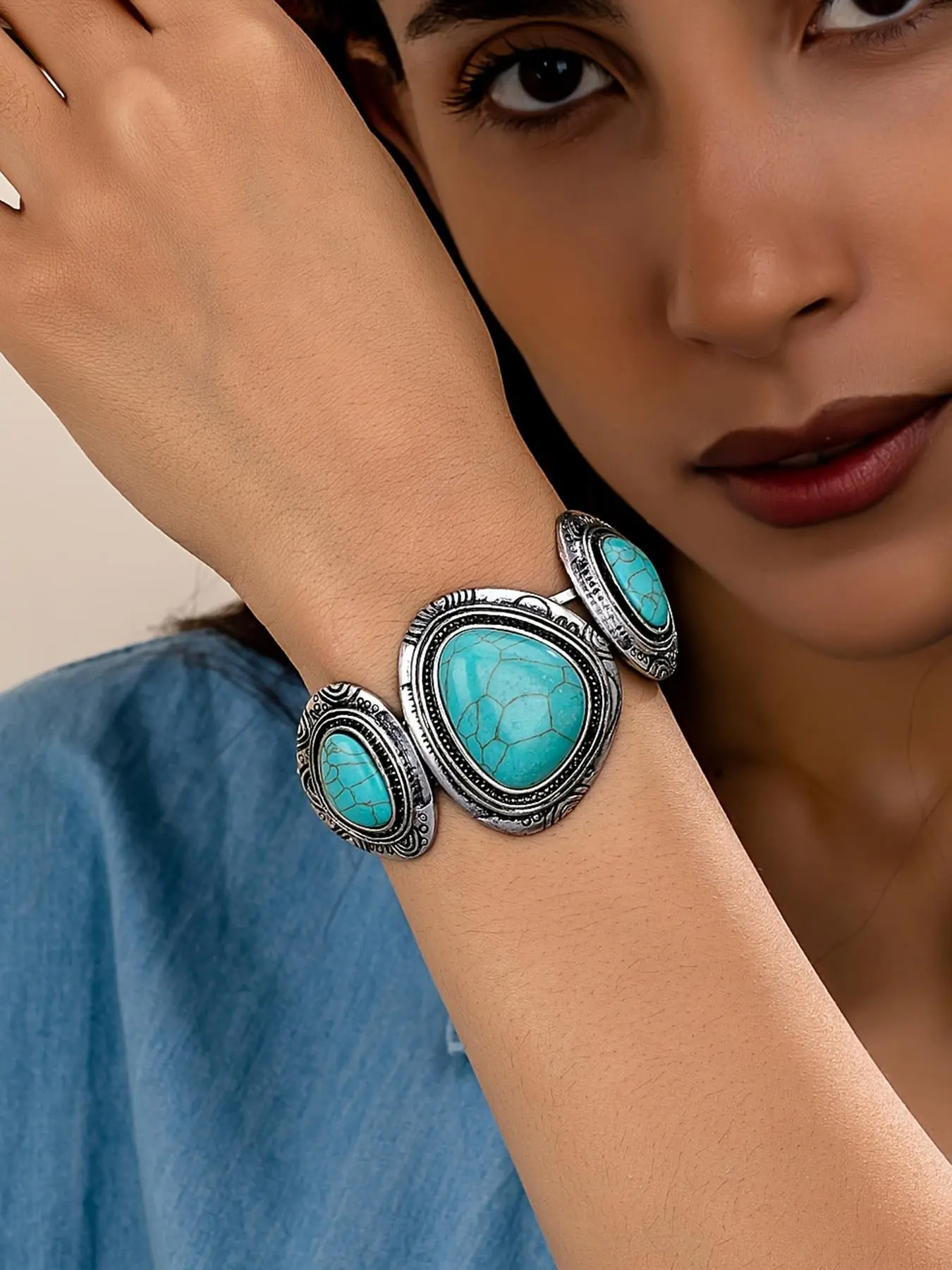 Vintage Boho Style Turquoise Decor Bangle, Fashionable Jewelry for Women & Girls, Trendy All-match & Exquisite Jewelry for Birthday Gift, Boho Style Bracelet, Boho Style Bangles, Bohemian Bracelets