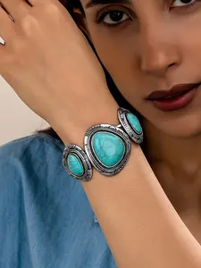 Vintage Boho Style Turquoise Decor Bangle, Fashionable Jewelry for Women & Girls, Trendy All-match & Exquisite Jewelry for Birthday Gift, Boho Style Bracelet, Boho Style Bangles, Bohemian Bracelets