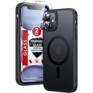 for iPhone-11 Phone Case with Screen Protector X2 + Camera Cover X2, Compatible with MagSafe Magnetic Funda para i Phone 11case Military Grade Protective Women Men Cases ipone 11, Black