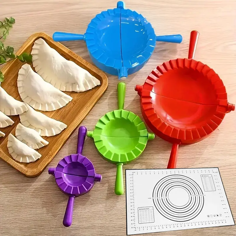 5-Piece Stainless Steel Dumpling Maker Set - Multi-Use Kitchen Utensils for Empanadas & Gyoza, Includes Press Molds with Strong Pins & Pastry Mat with Measurement, Kitchen Accessory, Durable Cooking Tools, Functional, Five Pieces