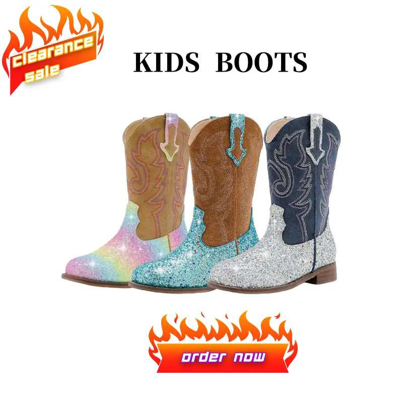 Girls Cowgirl Boots Mid Calf Square Toe Western Boot for Kids Glitter Cowboy Boot in Party for Toddler Little Big Girls Riding Shoes
