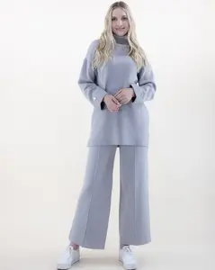 Women's High Quality Knit Turtle Neck Sweater with Shell Button Cuffs & Wide-Leg Pants Set Fine Knitted Fabric Fit Casual Womenswear Stretchy Outfit  Top, Pants or Two-Piece Set Options