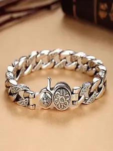 Special Edition Six-Character Mantra Unisex Bracelet, Rotating Cuban Chain Stainless Steel Bangle, Retro Ethnic Style Gift, Copper Chain Bracelet