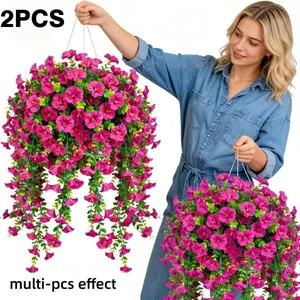 2pcs Rose Shadow Hanging Ornament, Outdoor Artificial Hanging Flower Vine, UV-Resistant Rose-Colored Hanging Simulated Morning Glory Bouquet, Suitable for Outdoor Garden, Patio, Porch, Window Box Decoration, Spring and Summer Decoration