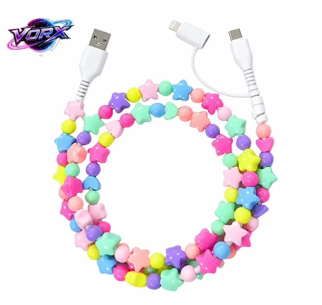 Beaded 2-in-1 Charging Cords - 3.3ft Fit for all device USBC & Lightening Compatible with iPhone 16/15,iPad, Samsung, Laptops