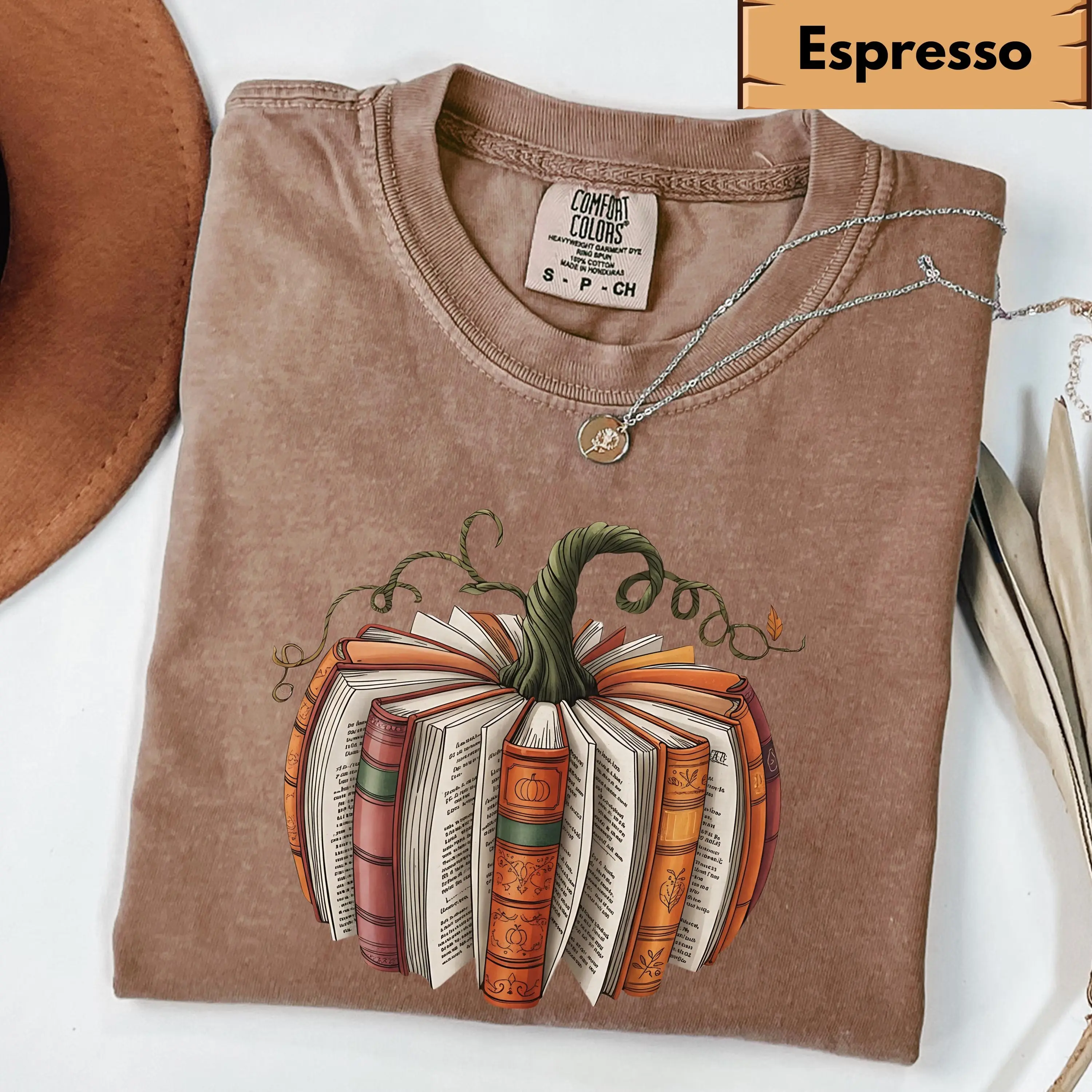 Comfort Colors Fall Book Pumpkin Shirt, Halloween Book Lover Graphic Tee, Cozy Bookish Autumn T-Shirt