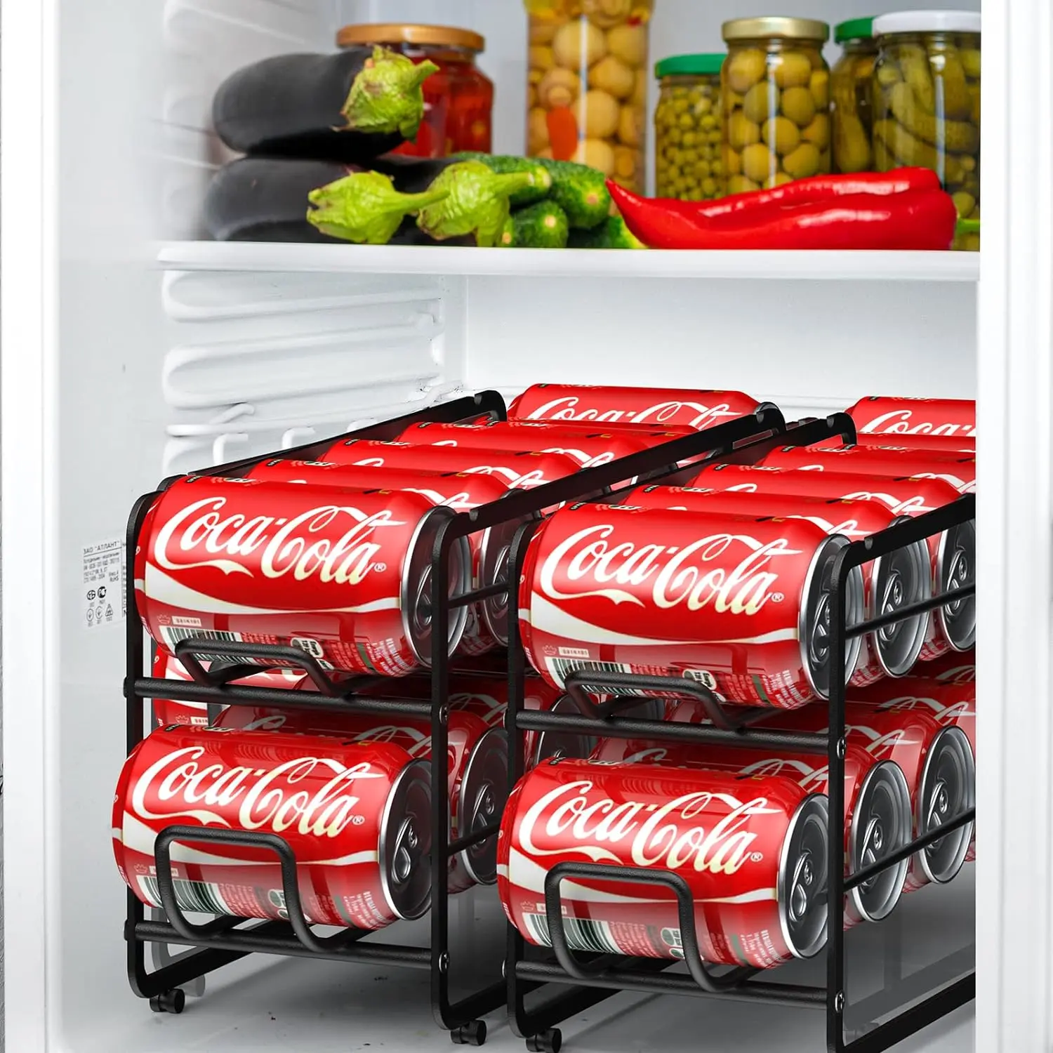 Drink Organizer for Fridge, Soda Can Organizer Storage Rack, 2 Pack Stackable Beverage Soda Can Dispenser Organizer Holder for Refrigerator, Cabinet, Pantry