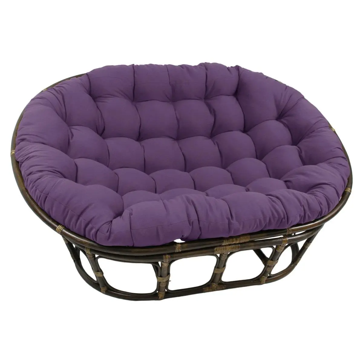 212 MAIN Outdoor Rattan Double Papasan Chair Patio Set - Bohemian Rattan Frame, 63x45 in. Tufted Twill Fabric Cushion, Grape Outdoor Furniture Set