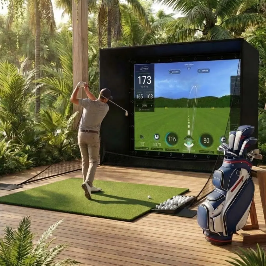 11 x 8 ft Golf Simulator Enclosure Package 4K Compatible Impact Screen with Blackout Cage Frame Poles Side Nets Bottom Fence Mesh and Sandbags for Indoor or Garage Practice,summerwins