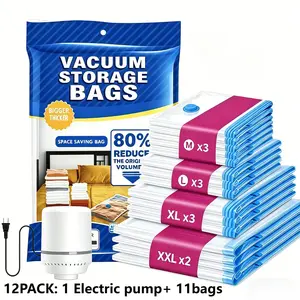 Summervibes/Vacuum Storage Bags 12Pack (1 Electric Pump 2 Jumbo 3 Large 3 Medium 3 Small) 80% Space Saving for Clothing Travel Luggage Comforters Blankets Pillows Bedding Dustproof Organizer. Durable Pouch.reusable space saver.ultra large vacuum outdoorfu
