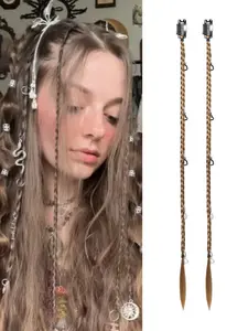 2pcs Clip in Braid Hair Extensions for Women, 20" Boho Dreadlock with Beads & Charms, Handmade Synthetic Braids Versatile Use for Cosplay & Daily Use