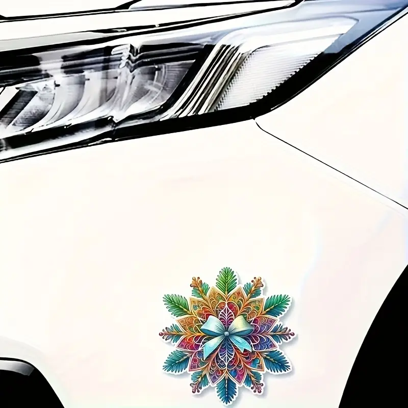 7 Inch Christmas Flower Sticker - Vivid Snowflake & Bow Design for Car, Laptop, Bottle, Truck, Phone, Motorcycle, Window, Wall, Cup - Fantasy Theme, Holiday Decoration, Christmas Ornaments, Best for Christmas