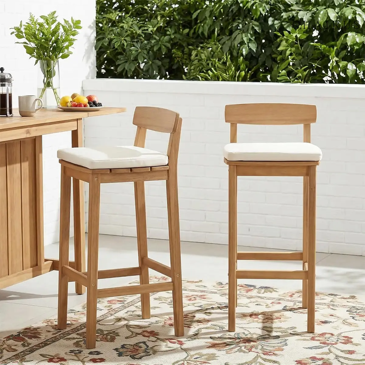 CHAIRUS 28.5" Durable Solid Wood Barstools (Set of 2) with Ergonomic Cushion & Backrest, All-Weather Indoor-Outdoor Counter Stools for Home Bar, Dining, Patio, Modern Farmhouse Bar Decor, Grey, 15.5" Wide × 19.5" Deep × 37" High