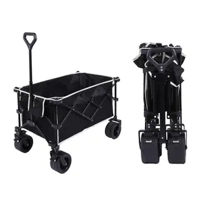 Extra Long Beach Cart with All Terrain Large Capacity Portable Utility,330lbs Capacity,Lightweight Portable Utility Folding Wagon Cart Foldable Utility Cart with Durable Steel Frame & Black Oxford Fabric for Shopping Camping Sports Garden