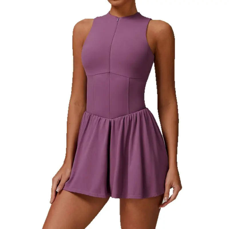 Sleeveless Athletic Dress for Women, Color-Blocked Half-Zip A-Line Plus Size Active Dress with Built-in Shorts for Tennis & Running