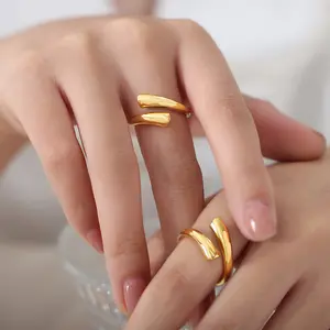 Minimalist Gold & Silver Wrap Ring for Women| Adjustable Hypoallergenic Stacking Band