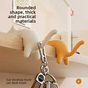 SleekHush Set of 4 Cute Cat Bag Hooks, Purse Hanger for Desk, Portable Backpack Hook for School, Office & Dorm