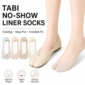 Women’s Split Toe No Show  Soft Breathable Tabi  for Everyday Wear with Moisture-Wicking Cotton Cushion Sole 5 Pairs Pack - Womenswear Pastel Flower Compression Socks Big Size Women's