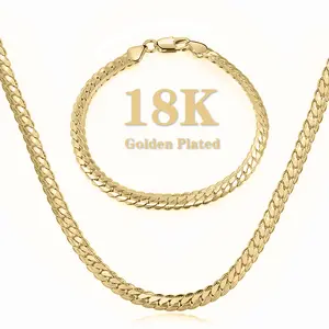 18K gold-plated 5mm chain bracelet and necklace set, suitable for elegant and fashionable men and women, party and wedding jewelry gifts, special occasions