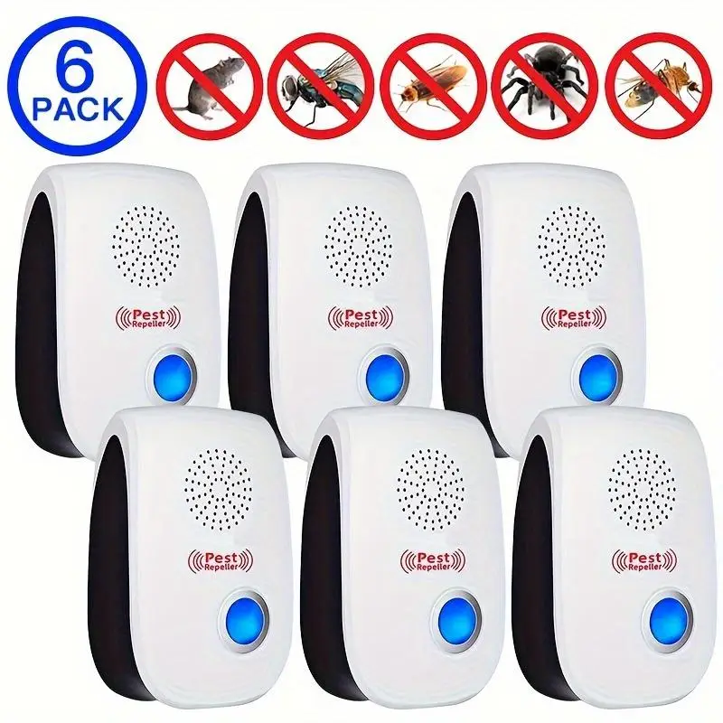 6 Pack Indoor Ultrasonic Plug-in Pest Repellent Electronic Repeller for Insects Roaches Spider Ant Bug Mosquito Mouse Protection for House Kitchen Gar