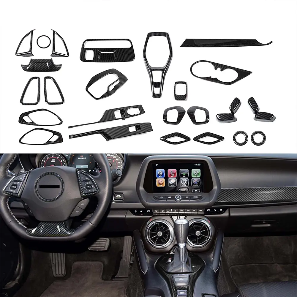 26-Piece High-Grade ABS Carbon Fiber Style Car Interior Accessories Kit - Scratch-Proof Covers, Center Console Trims, Self-Adhesive DIY Install, Surface-Protecting Auto Accessories for 2017+ Chevy Camaro, Accessories For Car