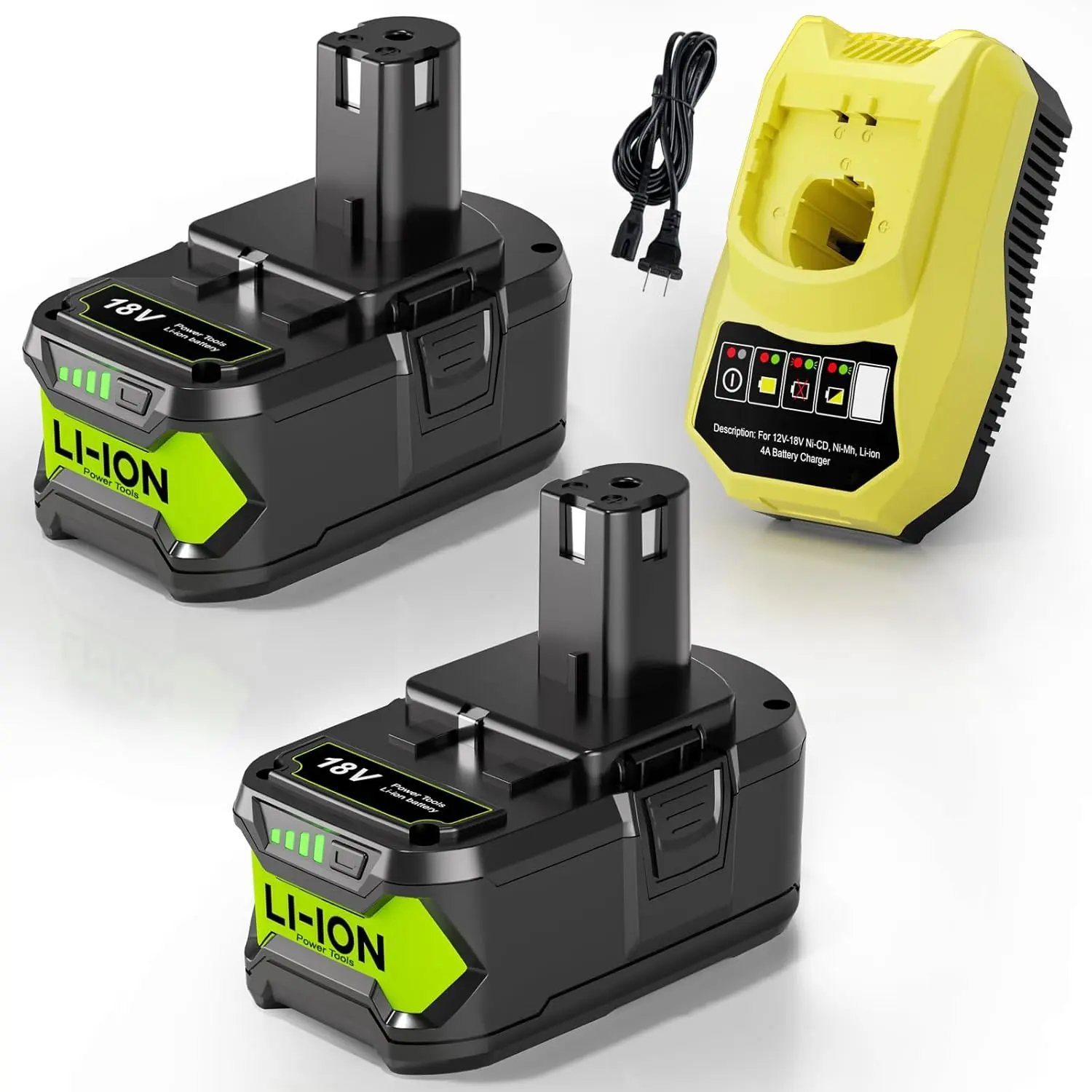 2/1 Pack 8000mAh Replacement for Ryobi 18v Battery and Charger Compatible with Ryobi 18 Volt Battery ONE+ Plus P102 P103 P104 P105 P107 P108 P109 P122 P190 Cordless Power Tools