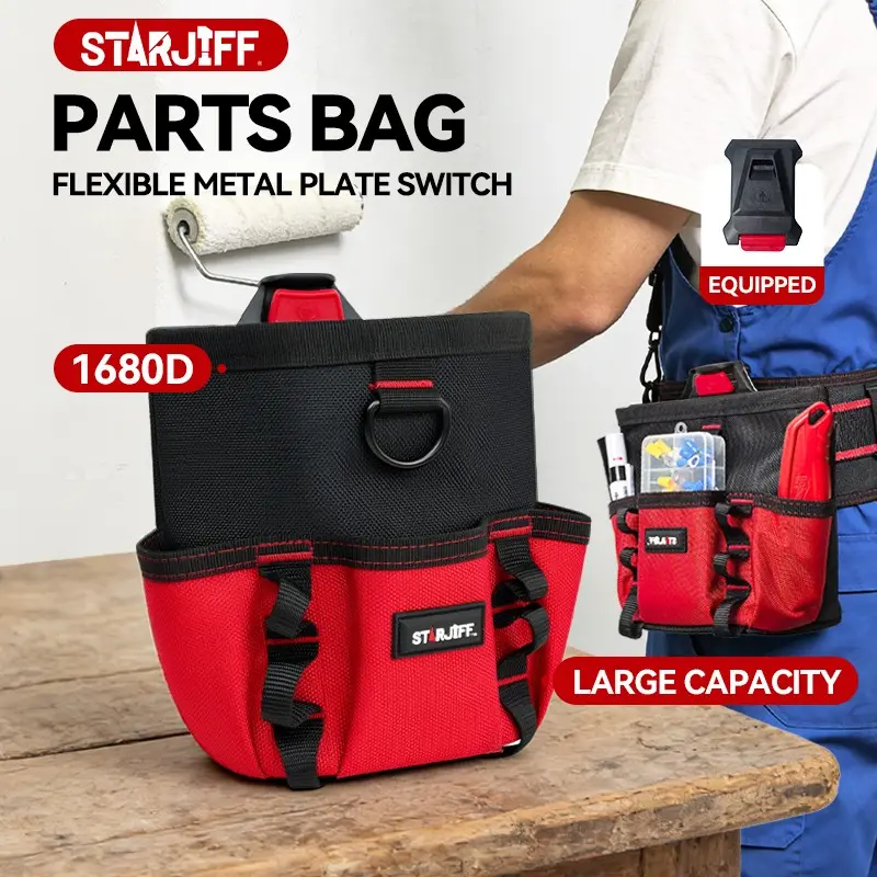 Starjiff Tool Bag Organizer, Tool Pouches, Tool Pockets, Multifunctional Screw and Nail Storage, Waist Belt Quick-Release Clip, Metal Clasp Closure, Portable Nails Bucket, Tool Pouch With Belt Clip