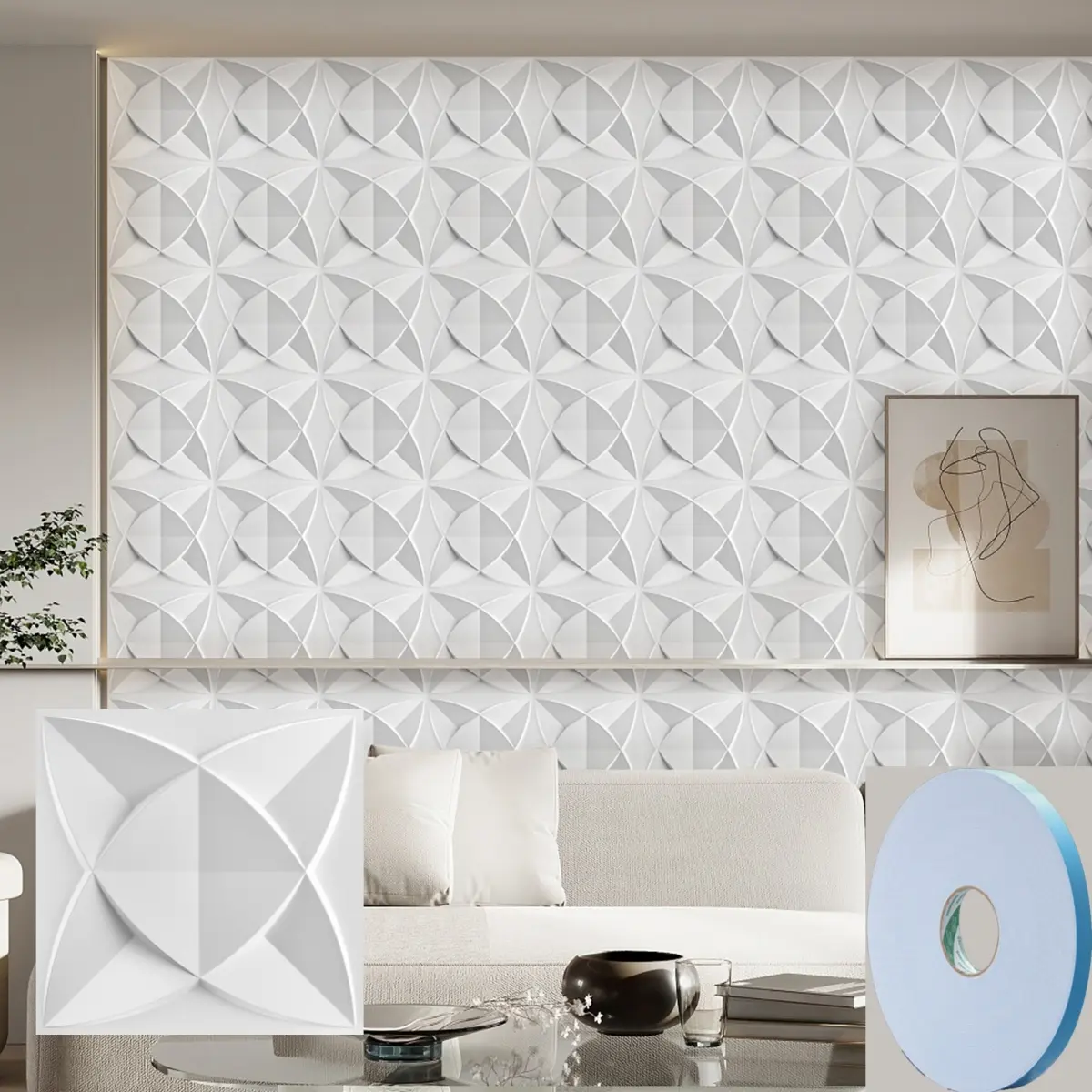 20/30pcs  [3D Diamond Wall Panels]  Elegant 3D Diamond Pattern Wall Panels, 11.8" x 11.8" Waterproof PVC - Geometric Design for Modern Living Room Interior Decoration, Room Decor with Tape