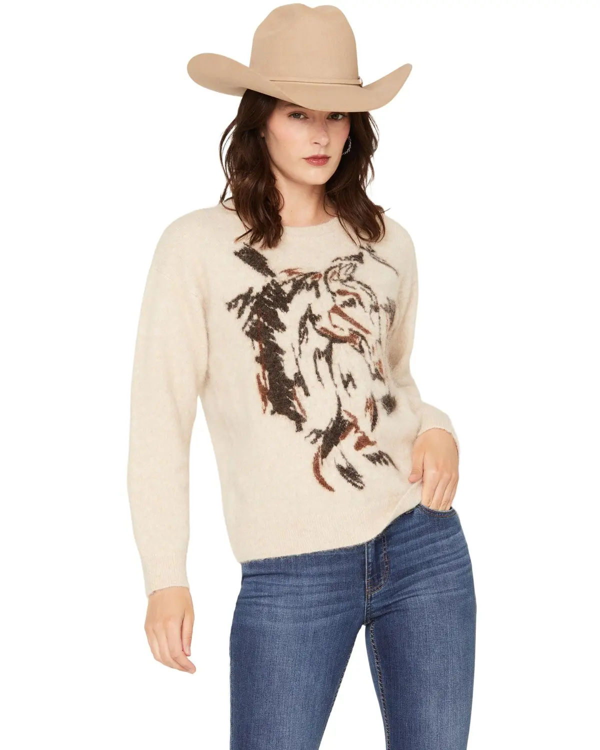 Shyanne Women's Women'S Sparks Fuzzy Horse Icon Sweater - Swfa26sw1-Khk